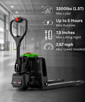 Raelon F4 Electric Pallet Jack With 3300 Lb Capacity And Quick Swap Lithium Battery For Warehouse Forklift Jobs, compact design and control panel.