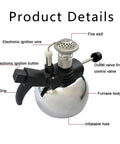 Ultra Portable Mini Butane Burner For Coffee Or Lab Use, Lightweight Bunsen Style Gas Stove with labeled parts, no hoses required.