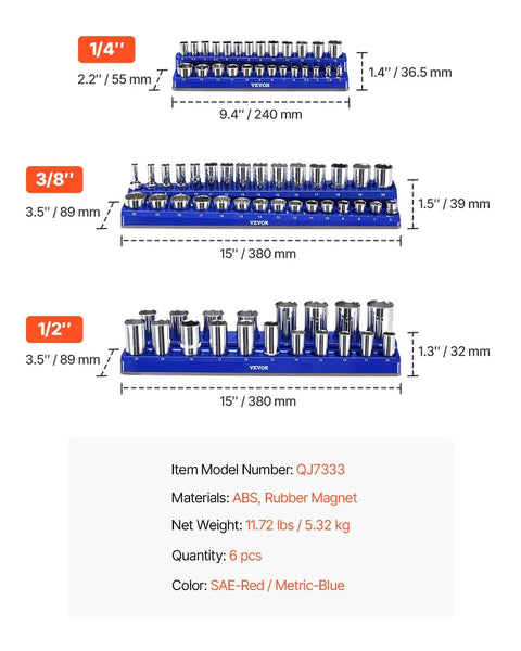 Top Tier Magnetic Socket Organizer Set Featuring Six Heavy Duty Holder Trays Compatible With 1/4 3/8 1/2 Inch Metric Sae Drives To Grip Up To 143 Standard Deep Sockets For A Smooth Shop Setup