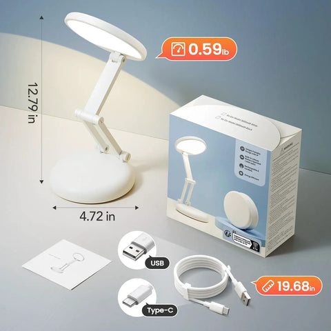Cordless Desk Lamp With 3600mAh Rechargeable Battery, Dimmable And Portable Wireless Table Light with packaging and USB cable