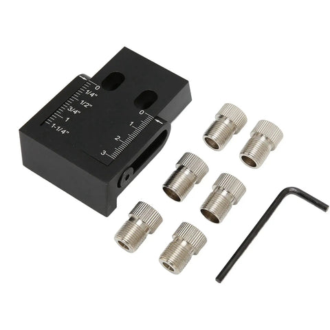 Premium Woodworking Punch Locator With 15 Degree Inclined Angle Hole Guide For Drill Bits and Precision Jointing, compact aluminum alloy with drill sleeves.
