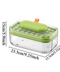 Go To Press Type Cold Block Mold Nonstick Ice Trays With Secure Lids Easy Release Freeze Tray For Perfect Cocktail Cubes No Sweat Hydration Smooth Cooling Party Ready, green lid and clear container, dimensions shown.