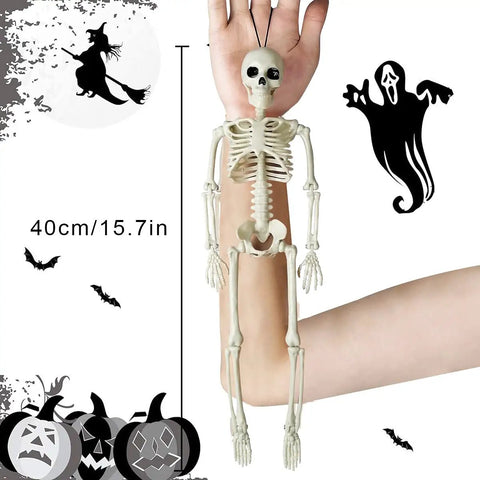 Indoor Halloween Skeletons Two Pack 15 Inch Life Size Full Body Posable Joints Skeleton Figures For Spooky Home Decor