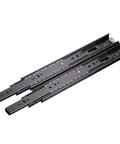 Top Shelf Full Extension Drawer Slides With Soft Close Buffer And Dual Ball Bearing Rails For Dead Smooth Glide And Heavy Duty Weight Handling In Matte Black One Pair Pack, close-up view.