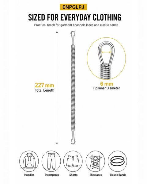 Flexible Drawstring Threading Tool For Elastic And Cord Easy To Use Pro Level Guide Through Narrow Waistbands And Curves Helps You Rethread Lost Cords Fast And Smooth For Diy Sewing Projects. 227 mm spring steel, 6 mm tip