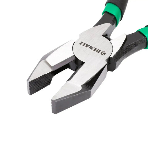 9.5 Inch Linesman Pliers With Side Cutters And Spring Loaded Action Black Drop Forged CrV Steel For Tough Wires Up To 2.3 Millimeters