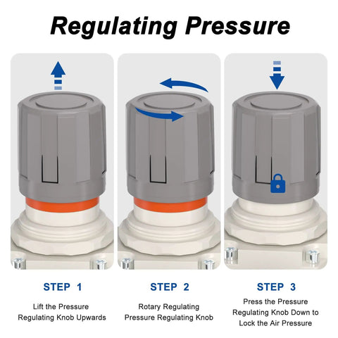 Steps to adjust pressure on Heavy Duty 3/4 Inch NPT Air Filter Regulator Lubricator Combo With Water Separator 5 Micron Brass Element
