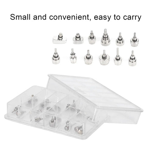 12 Size Push Press Button Tool Set for Watchmakers Alloy Construction Includes Storage Box DIY and Pro Grade Watch Repair Kit displayed