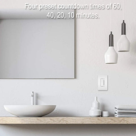 Radiant Digital Countdown Timer Rocker Light Switch For Home Lighting Control installed in modern bathroom setting.