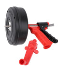 Rock Solid Drain Snake For Clogged Pipes Manganese Steel Cable with black spool and red handle for easy drainage.