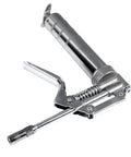 Handheld 120cc Grease Gun For Industrial Maintenance, chrome plated metal lubrication tool with manual lever and nozzle