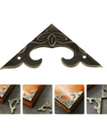 20 Pcs Retro Iron Corner Protectors Set For Boxes And Furniture, triangle carved guards on wooden jewelry box corner.