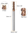 Pro Grade Ten Piece Carbide Square End Mill Set, 3.5mm Diameter, 4mm Shank, 50mm Length, TiSiN Coated Micro Grain, 4 Flutes, HRC55