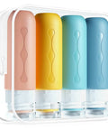 Leak Proof TSA Approved Travel Bottles Set For Toiletries in a clear case, refillable containers for shampoo, lotion, soap, cosmetics.