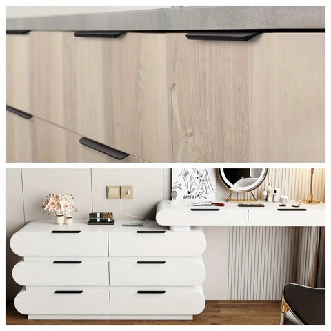 Five Piece Hidden Furniture Handles Black Edge Pulls Invisible Aluminum Alloy No Fingerprints Punch Free Cabinet Hardware