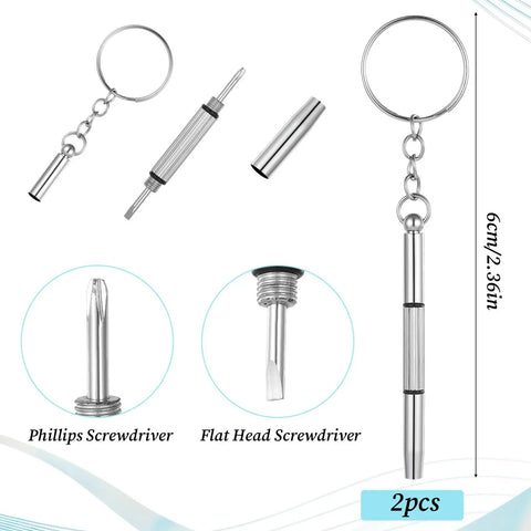 Two multi-tool screwdrivers shown separately and assembled, part of 60 Pcs Eyeglass Hinge Tighteners And Repair Kit With 2 Screwdrivers