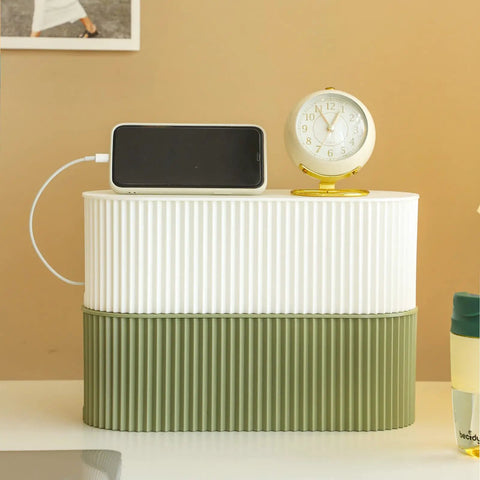Cable Management Box With Ten Cable Ties For Organizing Power Strips And Surges Hiding TV And Computer Wires, white and green