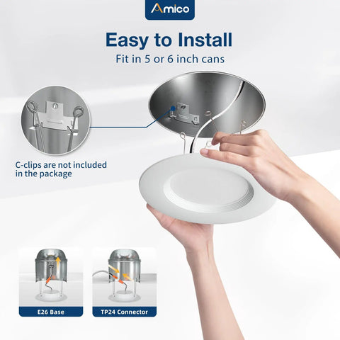 6 Inch LED Recessed Downlights Kit 12 Pack Dimmable Damp Rated 12.5W Equal 100W 950 Lumens Can Lights With Baffle Trim 5000K Daylight Retrofit Installation ETL FCC Certified
