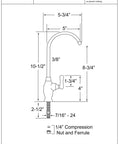 Specification sheet for Gooseneck Cold Water Dispenser Faucet With Single Lever Handle 10 Inch Classic Brass Kitchen Faucet In Polished Nickel Finish Durable Ceramic Disc Valve For Easy Cup And Pitcher Refills.
