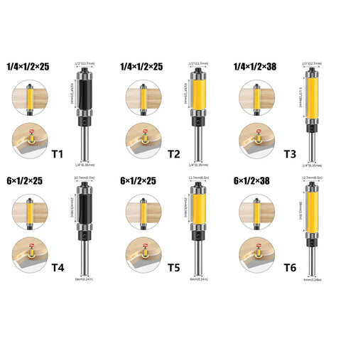 Top Tier 1 Inch Double Bearing Trimming Router Bit For Laminate And Woodworking Uses, High Strength Carbon Steel Cutter, various sizes and types.