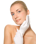 Woman wearing white cotton gloves set for women and men all day comfort breathable 70 30 cotton polyester blend one size fits most
