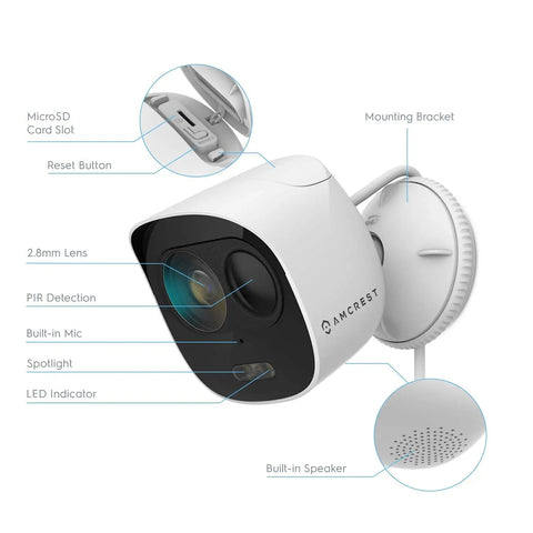 Dope 1080p Wifi Outdoor Security Camera With Spotlight And Built In Siren Strobe Two Way Audio Night Vision 133 Degree Field Of View IP65 ADC2W showing features