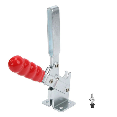 Workhorse Welding Toggle Clamp Downstroke Fixture With 182Kg Holding Force Galvanized Vertical Clamp For Rock Solid Workholding Elbow Style Hand Tool GH12205 For Metal Fabrication, red handle