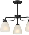 Dope Frosted Glass Convertible Semi Flush Ceiling Light Chandelier, 3 Light, 180 Total Watts, 120V, Dimmable, E26 Base, Coal Finish