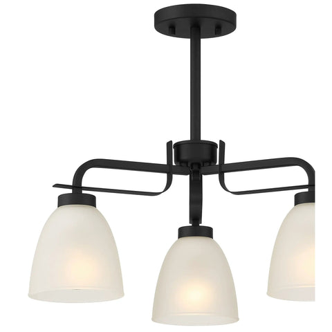 Dope Frosted Glass Convertible Semi Flush Ceiling Light Chandelier, 3 Light, 180 Total Watts, 120V, Dimmable, E26 Base, Coal Finish