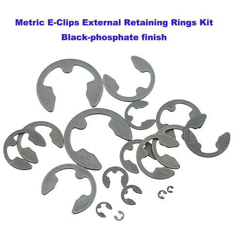 External Retaining Ring E Clip Assortment Kit With 300 Pieces In Ten Metric Sizes From 1.5mm To 10mm Black Alloy Steel Circlips