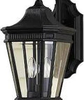 Outdoor Two Light Wall Lantern in Black Finish From Cotswold Lane Collection with Traditional Design, glass panes