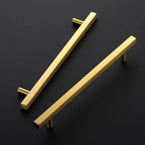 Square Brushed Gold Cabinet Pulls 8 Inch Rock Solid Stainless Steel Drawer Knobs Rust Resistant Kitchen Cupboard Hardware viewed from above