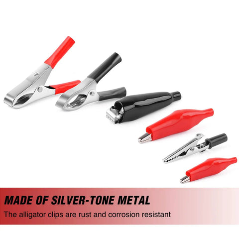 Heavy Duty 60 Piece Metal Alligator Clip Set With Badass Grip For Wiring Soldering Gluing And Quick Electrical Fixes Around The Shop Or Garage Rig When You Just Gotta Get It Done Fast, assorted clips in red and black.