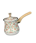 Stainless Steel Turkish Coffee Pot And Milk Warmer With Long Wooden Handle, Multipurpose Butter Melter, Kitchen Accessory, 550ml, Red Pattern