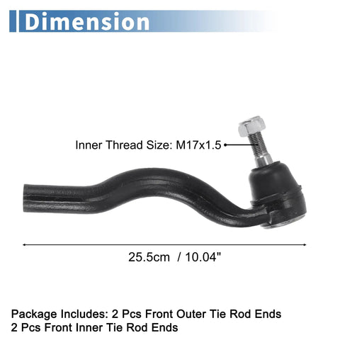 Beefy Tie Rod End Kit For Jeep Grand Cherokee 2011 To 2015 Front Outer Left And Right Durable Steering Linkage Replacements ES800972 ES800973 OE Quality, 25.5cm M17x1.5