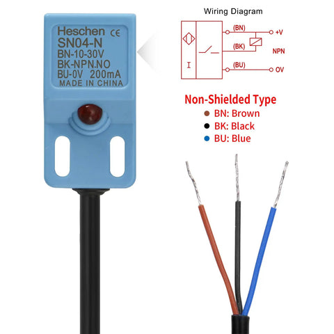 Square Inductive Proximity Sensor Switch Non Shield Type SN04-N Detection Distance 5mm 10-30V DC 200mA NPN Normally Open Three Wire