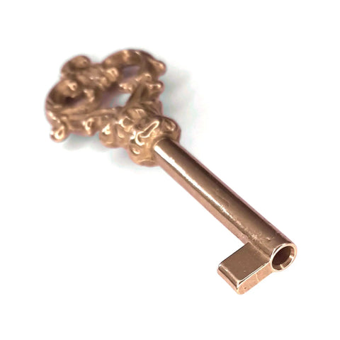 Old School Vintage Style Open Barrel Skeleton Key For Furniture And Cabinets, Louis XV 15 Brass Replacement Key For Dressers, Drawers, Wardrobes, Gold Polished Antique Charm