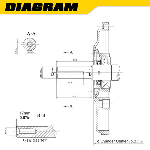 Diagram of Rugged 7HP 212cc Gas Engine Horizontal Shaft 4-Stroke OHV With Recoil Start, 3/4 Inch Shaft, 2-3/8 Inch Long