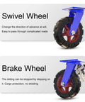 Heavy Duty Swivel Caster Wheel Set Of 4 With Rock Solid Rubber Tires And Dual Lock Brakes For Smooth Silent Rollout 2000 Lb Capacity Per Unit showing swivel and brake design.