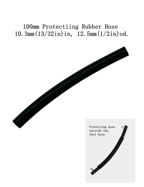 Black rubber hose for Generator Fuel Line Kit, 3/16 Inch ID, 3/8 Inch OD, oil resistant and high temperature, shown alone and in use