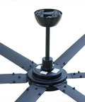 Heavy Duty 102 Inch Big Ceiling Fan With Six Blades And Brushless Dc Motor Generating Mega Airflow Up To 12018 Cfm top view with aluminum blades and mounting.