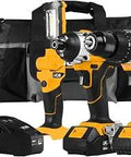 20V Power Tool Kit With Hammer Drill Driver, Impact Driver, LED Work Light, Two 2.0Ah Batteries, Fast Charger, And Tool Bag For Drilling, Masonry, And Screw Driving On The Job