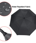 Automatic Open Golf Umbrella 47/54/62/68/72 Inch Oversize Black Windproof Waterproof Double Canopy With Vent shown with water repellent fabric and grip details.