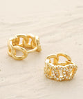 Gold Huggie Hoop Earrings For Women With Chunky Link Chain Cubic Zirconia 14K Gold Plated Hypoallergenic Everyday Jewelry