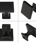 Twelve Pack Matte Black Square Cabinet Knobs Solid Zinc Alloy Drawer Pulls Heavy Duty Hardware Quick No Fuss Installation For Any Room Makeover Premium Grade, various angles.
