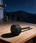 Astronomical Telescope Trimmer Lever Rod With Anti Slip Hand Wheel and Safety Lock Rugged Aluminum Alloy Build on wooden table