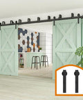 Bypass Sliding Barn Door Hardware Kit, 16 Ft Four Doors, Double Track System in a modern room, doors shown not included