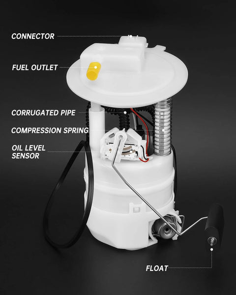 Electric Fuel Pump Module Assembly E8855M for Nissan Cube and Versa 2007 to 2014 1.6L 1.8L engines with components labeled