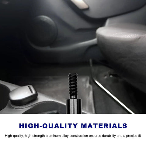 Upgrade Your Ride With 2 Inch Shifter Extension Lever Made From Durable Aluminum Alloy Fits M10x1.5 Threads, detailed view in car interior.
