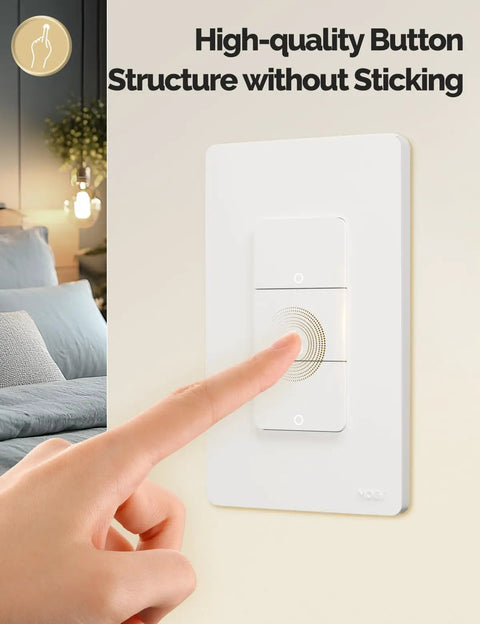 Person touching 3 Way Smart Light Switch 2.4GHz WiFi That Plays Nice With Alexa And Google Home Neutral Wire Required White Finish